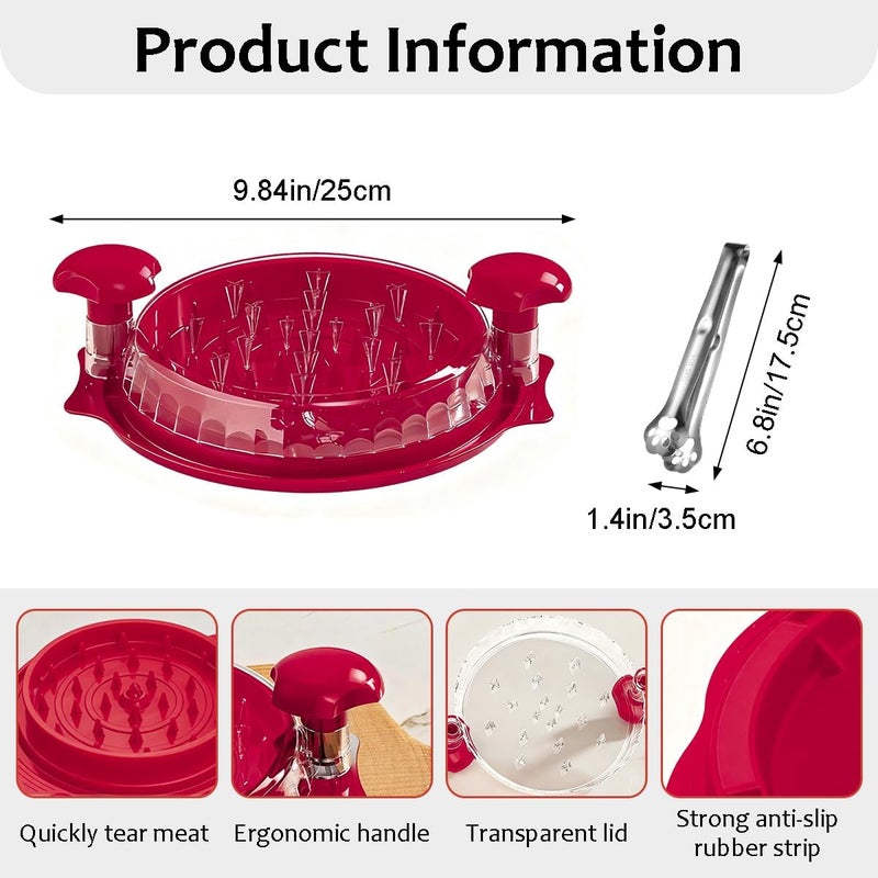 KicthMap Chicken Shredder Tool Twist 9.84in Large Chicken Shredder with Clip Visible Meat Shredde Machine BPA Free Ergonomic Handle Manual Meat Suitable for Chickens Pork Beef ect (Red) - Image 2
